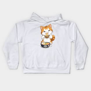 Cute Cat Eats your Ramen! Kids Hoodie